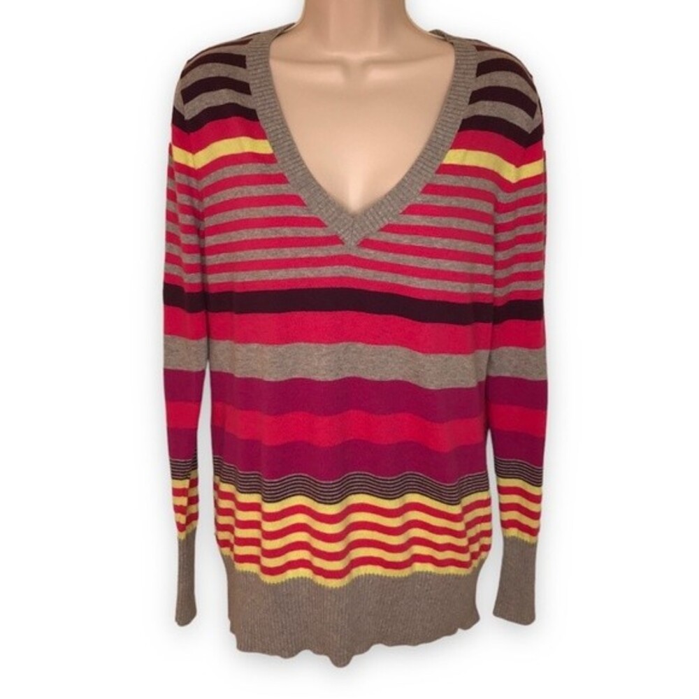 Old Navy Multicolor Stripe Deep V Neck Long Sleeve Sweater Women Size Large